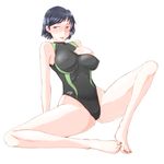  barefoot black_eyes black_hair breasts cameltoe competition_swimsuit covered_nipples hips impossible_clothes impossible_swimsuit large_breasts minato_(leap-up) one-piece_swimsuit original short_hair solo spread_legs swimsuit wide_hips 