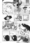  antennae aozora_market ascot bug butterfly comic doujinshi flandre_scarlet greyscale hat hiding highres insect laevatein monochrome multiple_girls mystia_lorelei ribbon scan short_hair side_ponytail sitting smile sneezing touhou translated umbrella wariza wet wings wriggle_nightbug 