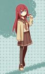  alternate_costume bad_id bad_pixiv_id blush brown_hair cardigan long_hair makise_kurisu nako_(serineko) pantyhose purple_eyes school_uniform serafuku skirt solo steins;gate 