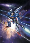  beam_rifle energy_gun explosion gun gundam gundam_sentinel mecha no_humans s_gundam weapon 