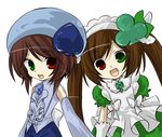  amulet_clover amulet_clover_(cosplay) amulet_spade amulet_spade_(cosplay) club_(shape) cosplay creator_connection heterochromia kinako_(moment) magical_girl multiple_girls parody rozen_maiden shugo_chara! siblings sisters souseiseki spade_(shape) suiseiseki twins 