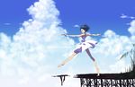  bad_id bad_pixiv_id barefoot black_hair cloud copyright_request day kawamura_rukanan outstretched_arms sky solo spread_arms walking 
