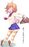  artist_request bag kanisawa_kinu school_bag school_uniform solo striped striped_legwear thighhighs tsuyokiss 