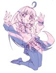  :d kitano_yuusuke monochrome open_mouth original pink plaid plaid_skirt purple school_uniform serafuku skirt smile solo 