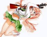  breasts glasses gun highschool_of_the_dead large_breasts miniskirt panties pantyshot rifle satou_shouji school_uniform skirt solo takagi_saya underwear weapon 