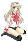  bad_id bad_pixiv_id blonde_hair kneeling kusugawa_sasara long_hair mizukoshi_mayu school_uniform serafuku solo thighhighs to_heart_2 