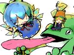  chibi cirno frog hat luft moriya_suwako multiple_girls oekaki riding touhou 