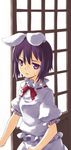  animal_ears bunny_ears cowboy_shot dress expressionless frills inaba_tewi indoors kerchief puffy_short_sleeves puffy_sleeves sakuraba_yuuki short_hair short_sleeves slit_pupils solo touhou white_dress 