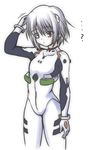  ? ayanami_rei ayanami_rei_(cosplay) bangs bodysuit cameltoe cosplay johnny_(from_scratch) nagato_yuki neon_genesis_evangelion plugsuit purple_hair scratching_head short_hair solo suzumiya_haruhi_no_yuuutsu white_bodysuit 