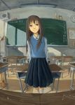  brown_hair classroom copyright_request indoors long_hair looking_at_viewer risu school school_uniform smile solo 