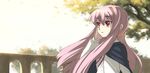  cape long_hair louise_francoise_le_blanc_de_la_valliere oryou pink_hair red_eyes solo tree zero_no_tsukaima 