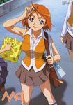  absurdres artist_request bag highres my-hime orange_shirt school_uniform shirt solo tokiha_mai 