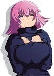  :t breast_squeeze breast_suppress breasts gundam gundam_zz haman_karn huge_breasts pink_hair pout purple_eyes solo toudori zeta_gundam 