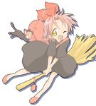  1girl bad_id bad_pixiv_id bow broom broom_riding core_(mayomayo) cosplay hair_bow hairband jiji_(majo_no_takkyuubin) jiji_(majo_no_takkyuubin)_(cosplay) kiki kiki_(cosplay) kogami_akira lucky_star majo_no_takkyuubin one_eye_closed parody shiraishi_minoru yellow_eyes 