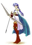  arrow artist_request blue_hair boots bow_(weapon) cape character_request fire_emblem fire_emblem:_thracia_776 hirota_mayumi long_hair official_art solo thigh_boots thighhighs weapon 