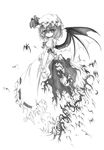  bat_wings dress frills greyscale hat kurona looking_at_viewer mob_cap monochrome puffy_short_sleeves puffy_sleeves remilia_scarlet short_sleeves simple_background solo touhou white_background wings 