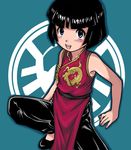  black_hair blue_eyes china_dress chinese_clothes copyright_request dress e10 flats kneeling short_hair solo squatting 