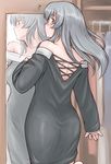  bare_shoulders blush dress long_hair mirror non-web_source older reflection rozen_maiden silver_hair solo suigintou tsuda_nanafushi 