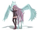  bellerophon blindfold detached_sleeves dress fate/stay_night fate_(series) horse jpeg_artifacts long_hair osaki pegasus purple_hair rider solo strapless strapless_dress thighhighs very_long_hair wings zettai_ryouiki 