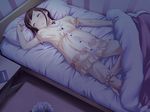  bed blanket blush brown_hair game_cg hayashibara_hikari heart imouto_ninshin mizuki_rinne pajamas pillow short_hair sleeping solo 