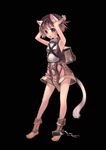 animal_ears armpits arms_up bare_shoulders boots brown_eyes brown_hair cat_ears cat_tail cuffs full_body novice okishiji_en open_mouth ragnarok_online short_hair simple_background solo tail 
