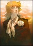  alhambra androgynous blonde_hair blue_eyes cravat dated evening flower formal french jacket lips looking_away oscar_francois_de_jarjayes reverse_trap rose solo twilight versailles_no_bara white_flower white_rose 