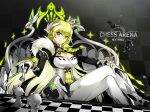  1girl aisha_(elsword) artist_request braid breasts chess_piece chessboard cleavage cleavage_cutout clothing_request crown earrings elsword elsword_(character) gradient_hair green_eyes green_hair jewelry large_breasts long_hair looking_at_viewer multicolored_hair official_art rena_(elsword) sitting smile solo 