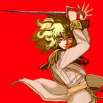  blonde_hair epaulettes hirumae oscar_francois_de_jarjayes pose rapier red_background reverse_trap simple_background sword versailles_no_bara weapon younger 