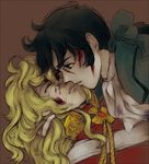  1girl andre_grandier blood closed_eyes couple hetero hirumae imminent_kiss injury oscar_francois_de_jarjayes versailles_no_bara 