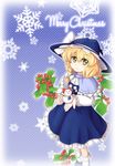  bad_id bad_pixiv_id blonde_hair bow braid capelet christmas dress hair_bow hat highres kirisame_marisa mesou-san short_hair solo subterranean_animism touhou witch_hat yellow_eyes 