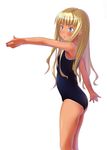  blonde_hair blue_eyes evangeline_a_k_mcdowell flat_chest highres long_hair mahou_sensei_negima! nail_polish one-piece_swimsuit school_swimsuit shirota_mizuki solo swimsuit tan tanline 