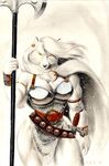  armored_bra axe belt breasts canine cape fantasy female fur looking_at_viewer mammal polearm richard_bartrop snow solo sword warrior weapon wolf yellow_eyes 