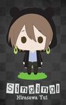  animal_ears artist_request checkered checkered_background chibi earrings flat_color hirasawa_yui hood hoodie jewelry k-on! k-on!_movie non-web_source singing! solo standing 