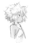  animal_ears bare_shoulders cat_ears dark_skin dress from_side greyscale highres messy_hair monochrome oniro original pas_(paxiti) short_hair sketch solo yohun_(oniro) 