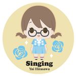  alternate_hairstyle artist_request bespectacled blue_dress blue_flower blue_rose braid chibi dress flat_color flower glasses hirasawa_yui k-on! k-on!_movie non-web_source rose singing! solo standing twin_braids 
