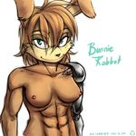 breasts bunnie_rabbot charisma cyborg female lagomorph lapine looking_at_viewer mammal mechanical_limb muscles muscular_female nipples rabbit sega solo sonic_(series) 