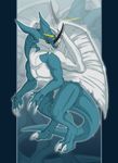  blue claws cool_colors digimon dragon exveemon fangs horn jackie_roberts male markings red_eyes solo tail wings zoom_layer 