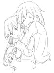  bad_id bad_pixiv_id closed_eyes greyscale hirasawa_yui hug hug_from_behind k-on! kirisawa_saki long_hair monochrome multiple_girls nakano_azusa school_uniform short_hair twintails 