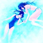  aqua aqua_background bikini black_hair blue_eyes character_request mmcxcircus multiple_girls ponytail senritsu_no_stratus side-tie_bikini swimsuit takanosu_misogi water 