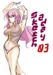  armlet armpits arms_up bespectacled breasts covered_nipples eu03 glasses hairband halter_top halterneck highleg highleg_panties large_breasts long_hair megurine_luka navel panties pink_hair pink_panties sketch solo toned underwear vocaloid 