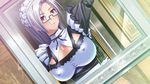  breasts cleavage erect_nipples glasses huge_breasts kugano_shizume kyonyuu_majo maid silver_hair waffle 