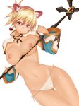  animal_ears blonde_hair breasts cat_ears fantasy_earth_zero highres medium_breasts nipples panties red_eyes short_hair side-tie_panties skindentation solo staff thigh_gap toshi_makoto underwear 