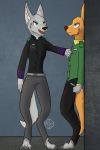  2019 3_toes against_wall anthro bedethingy blue_eyes canine clothed clothing digital_media_(artwork) dress_shirt duo ears_up emblem epaulette female fennec fist fox fully_clothed fur green_eyes grey_fur hand_on_chest male mammal military military_uniform myloxl_fherlioun orange_fur shirt simple_background standing textured_background toes uniform 