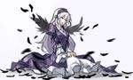  black_wings eu03 frills gothic_lolita headdress lolita_fashion long_hair purple_eyes rozen_maiden silver_hair sitting solo suigintou white_hair wings 