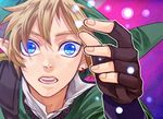  bad_id bad_pixiv_id blue_eyes earrings eye_reflection fi fingerless_gloves gloves jewelry light_particles link looking_at_viewer male_focus open_mouth reflection single_earring solo the_legend_of_zelda the_legend_of_zelda:_skyward_sword ys_(momonnga) 