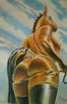  armlet breasts butt clothing equine female horse jewelry legwear looking_at_viewer looking_back mammal nude outside siyah solo tail_wraps thick_thighs thigh_highs traditional_media_(artwork) wide_hips wraps 