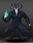  bracelet claws demon dust epic fire floating highres horns hovering jewelry magic male monster muscle nude skull talons tentacle 