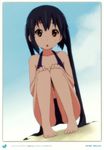  :&lt; :o absurdres bare_legs bare_shoulders barefoot bikini black_hair brown_eyes day errant hands_on_own_knees head_tilt highres k-on! long_hair looking_at_viewer nakano_azusa scan sidelocks solo squatting staring swimsuit very_long_hair 