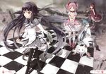  :3 absurdres akemi_homura black_hair blonde_hair blue_eyes blue_hair bow cape checkered checkered_background checkered_floor city cocoon_(loveririn) crease drill_hair everyone hair_ribbon hairband highres kaname_madoka kyubey long_hair magical_girl mahou_shoujo_madoka_magica miki_sayaka multiple_girls pantyhose pink_eyes pink_hair polearm ponytail purple_eyes rain red_eyes red_hair ribbon ruins sakura_kyouko scan shield short_hair skirt sky spear tears thighhighs tomoe_mami twin_drills twintails water weapon 