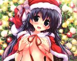  blush breast_grab christmas kamikaze_explorer long_hair no_bra oshiki_hitoshi usami_saori 